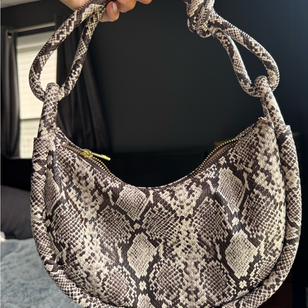 Anthropologie Black and Cream Snakeskin Hobo Bag